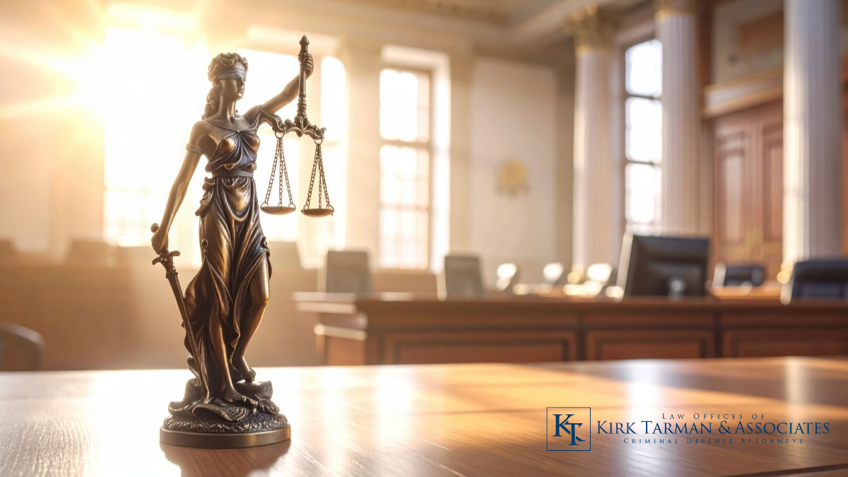 Lady Justice and gavel representing a California criminal arraignment hearing